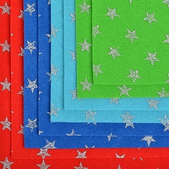 картинка 2 набора листового фетра c глиттером "Звезды", толщина 1,4 мм, 8 л./уп., цвета ассорти от магазина Стежочек