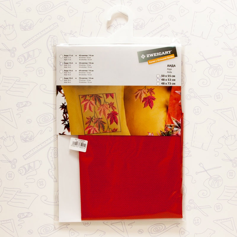 картинка Канва в упаковке Stern-Aida 14 ct, отрез 48 х 53 см, цвет красный (christmas red) от магазина Стежочек