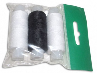 картинка Набор армированных швейных ниток "Домино", 3 шт./уп., цвет черный/белый от магазина Стежочек